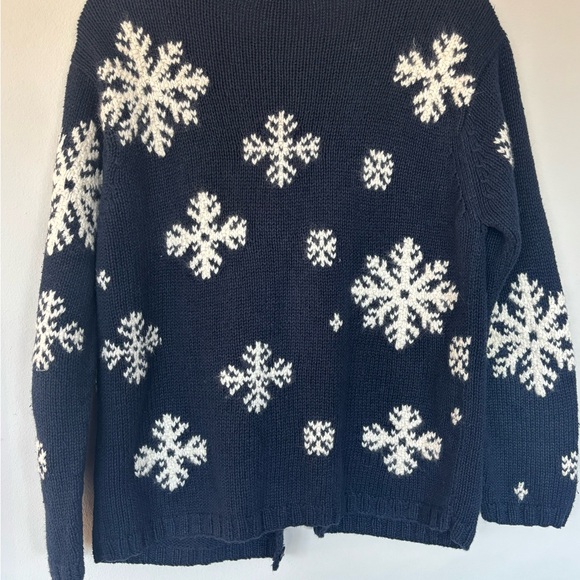 Eddie Bauer THICK Navy and Rabbit Hair White Snowflake Cardigan Medium - Picture 2 of 4